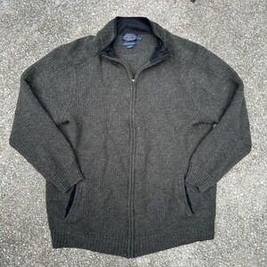 Pendleton Mens XL Washable Wool Full Zip Sweater Grey Brown